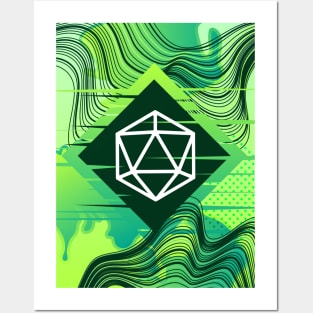 Green Glitch Polyhedral D20 Dice Tabletop RPG Posters and Art